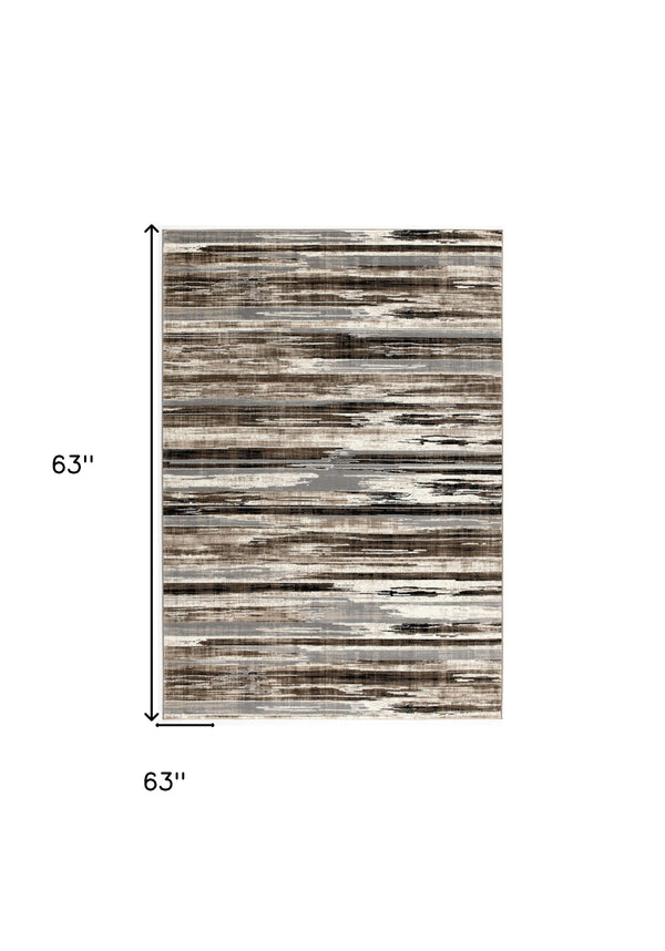 Homeroots 5' Brown Round Abstract Washable Non Skid Area Rug  Other Material 524922