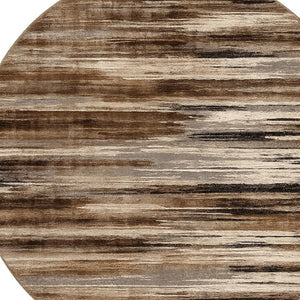 HomeRoots 5' Brown Round Abstract Area Rug - Stylish Geometric Design, Washable, Non-Skid, Durable & Versatile 524922