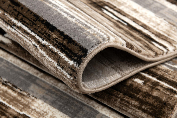 HomeRoots 7' Plush Round Rug in Beige, Brown & Gray - Contemporary Abstract Design for Cozy Living Spaces 524923