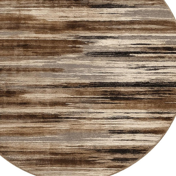 HomeRoots 7' Plush Round Rug in Beige, Brown & Gray - Contemporary Abstract Design for Cozy Living Spaces 524923