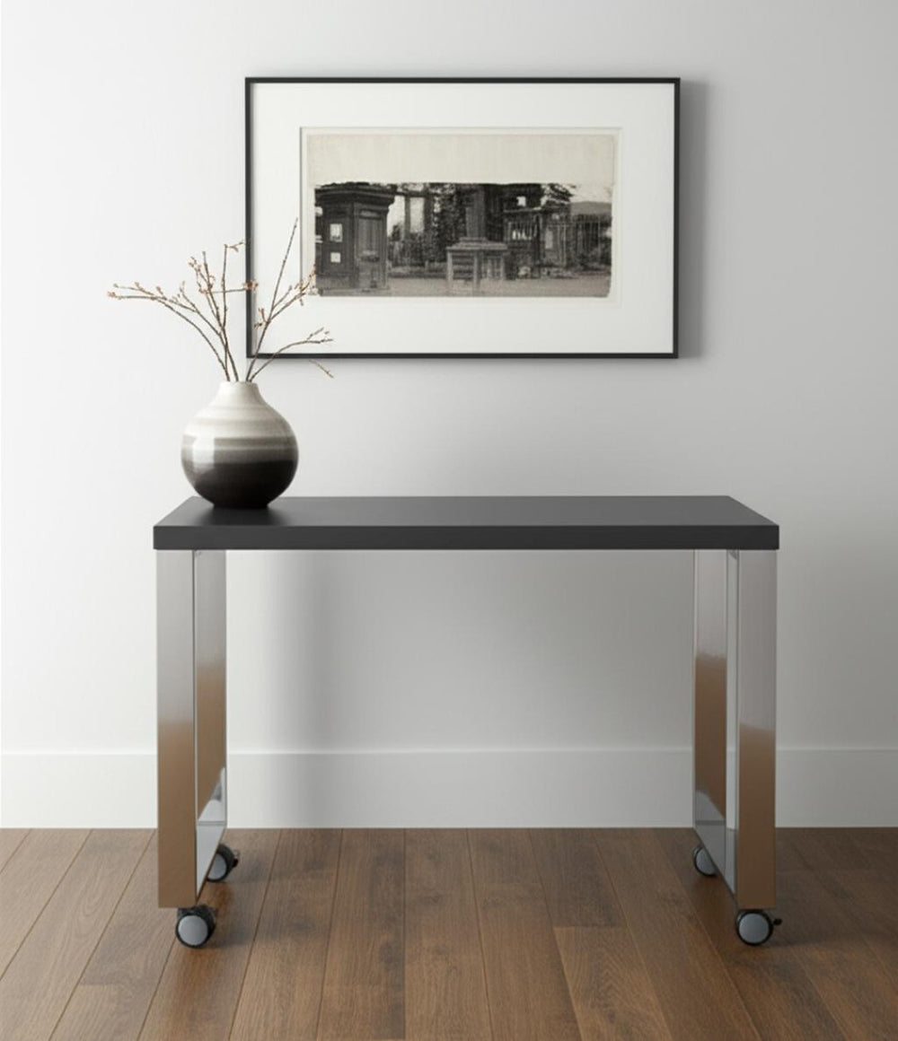 HomeRoots 39" Gray and Silver Rolling Writing Desk - Modern, Mobile, and Multi-Functional Workspace Solution 524924