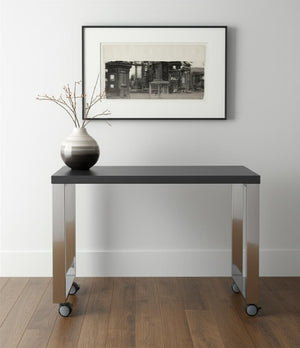 HomeRoots 39" Gray and Silver Rolling Writing Desk - Modern, Mobile, and Multi-Functional Workspace Solution 524924