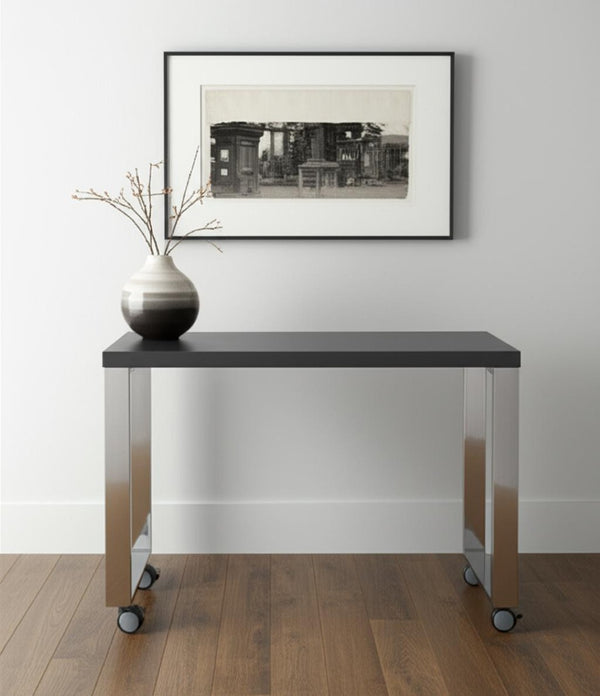HomeRoots 39" Gray and Silver Rolling Writing Desk - Modern, Mobile, and Multi-Functional Workspace Solution 524924
