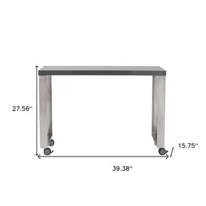 HomeRoots 39" Gray and Silver Rolling Writing Desk - Modern, Mobile, and Multi-Functional Workspace Solution 524924