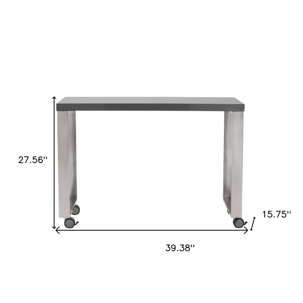 HomeRoots 39" Gray and Silver Rolling Writing Desk - Modern, Mobile, and Multi-Functional Workspace Solution 524924