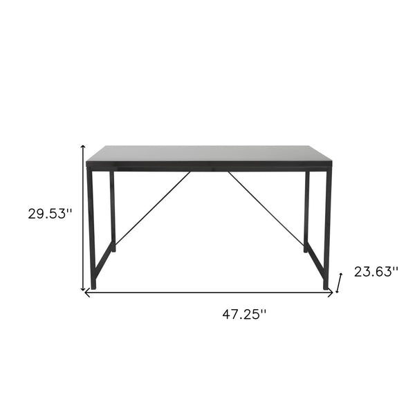 Homeroots 47" Black Wood And Stainless Steel Writing Desk - Modern Classic Design For Home Office Or Bedroom   524925