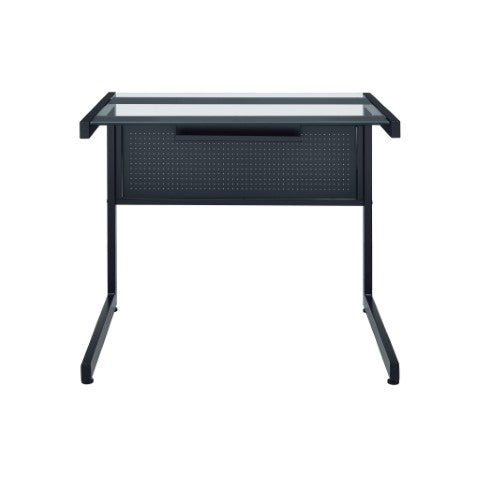 Homeroots 33" Stylish Clear And Black Glass Writing Desk With Stainless Steel Frame For Modern Home Offices   524927