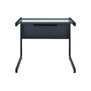 Homeroots 33" Stylish Clear And Black Glass Writing Desk With Stainless Steel Frame For Modern Home Offices   524927