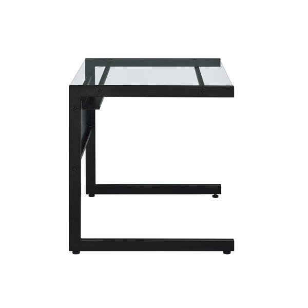 Homeroots 33" Stylish Clear And Black Glass Writing Desk With Stainless Steel Frame For Modern Home Offices   524927