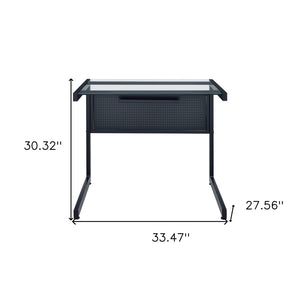 Homeroots 33" Stylish Clear And Black Glass Writing Desk With Stainless Steel Frame For Modern Home Offices   524927