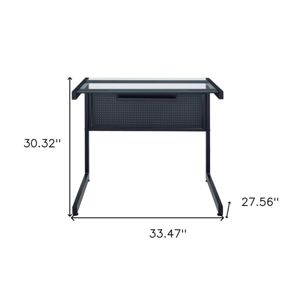 Homeroots 33" Stylish Clear And Black Glass Writing Desk With Stainless Steel Frame For Modern Home Offices   524927