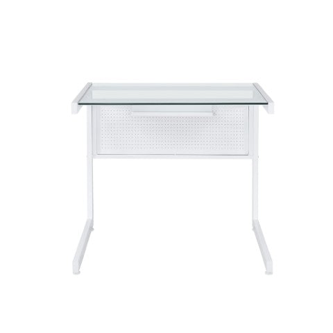 Homeroots 33" Clear And White Glass Stainless Steel Writing Desk - Stylish Home Office Accent For Comfort   524928