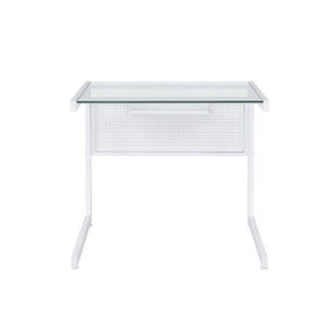 Homeroots 33" Clear And White Glass Stainless Steel Writing Desk - Stylish Home Office Accent For Comfort   524928