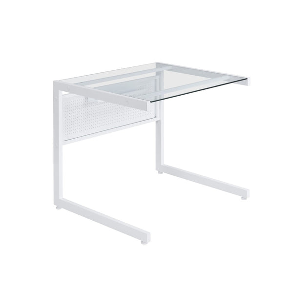 HomeRoots 33" Modern Clear Glass Writing Desk with Stainless Steel Frame - Stylish, Compact & Versatile Design 524928