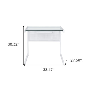 Homeroots 33" Clear And White Glass Stainless Steel Writing Desk - Stylish Home Office Accent For Comfort   524928