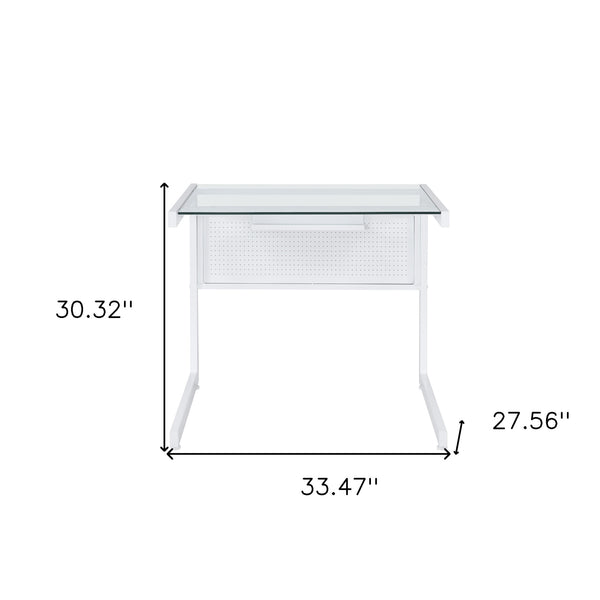 Homeroots 33" Clear And White Glass Stainless Steel Writing Desk - Stylish Home Office Accent For Comfort   524928