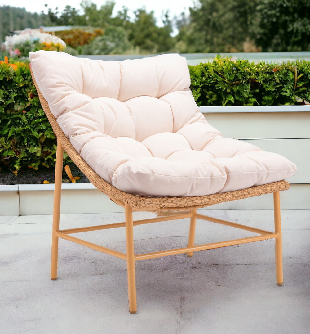 Homeroots 29" Beige And Brown Aluminum Indoor Outdoor Accent Chair With Beige Cushion  100% Olefin,Aluminum,Polyethylene 524939