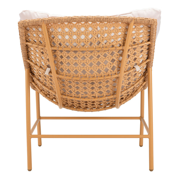 Homeroots 29" Beige And Brown Aluminum Indoor Outdoor Accent Chair With Beige Cushion  100% Olefin,Aluminum,Polyethylene 524939