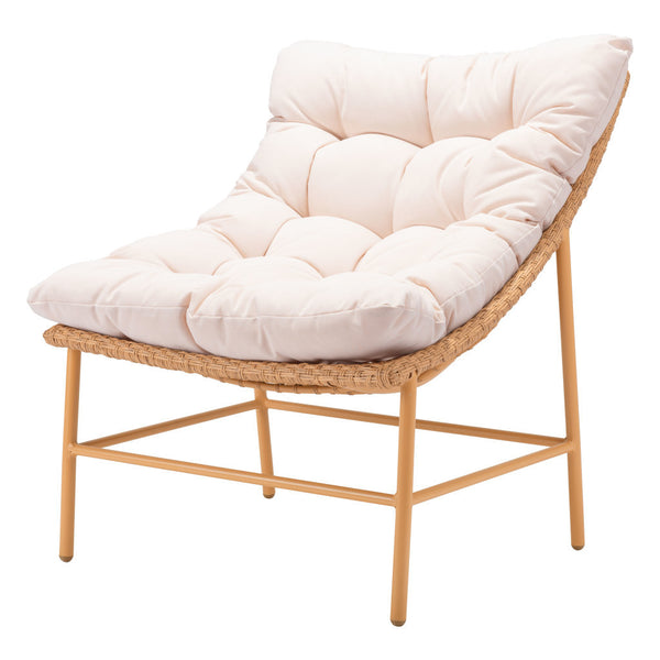 Homeroots 29" Beige And Brown Aluminum Indoor Outdoor Accent Chair With Beige Cushion  100% Olefin,Aluminum,Polyethylene 524939