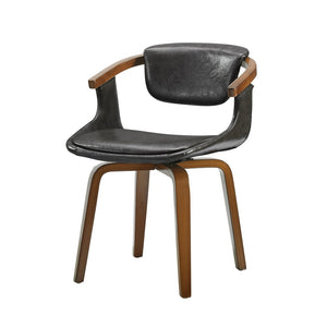 HomeRoots Gray Upholstered Faux Leather Arm Chair – Modern Swivel Dining Seating with Sturdy Wood Legs Gray 524940
