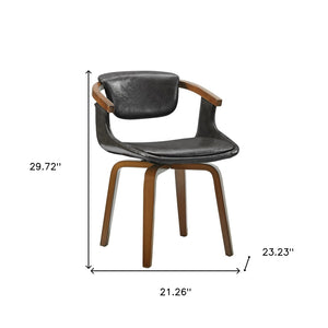 HomeRoots Gray Upholstered Faux Leather Arm Chair – Modern Swivel Dining Seating with Sturdy Wood Legs Gray 524940