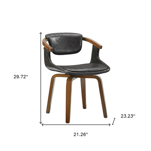 HomeRoots Gray Upholstered Faux Leather Arm Chair – Modern Swivel Dining Seating with Sturdy Wood Legs Gray 524940