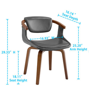 HomeRoots Gray Upholstered Faux Leather Arm Chair – Modern Swivel Dining Seating with Sturdy Wood Legs Gray 524940