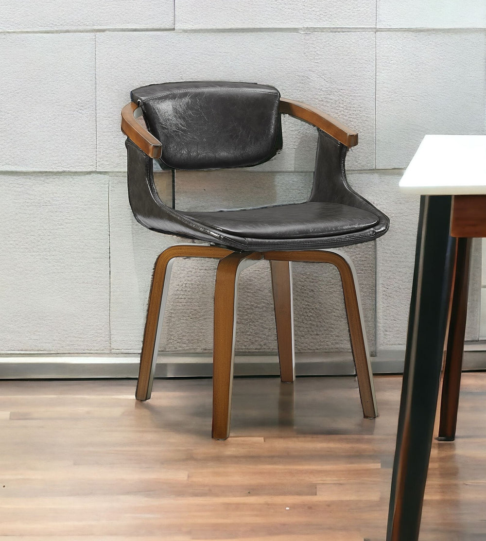 Homeroots Gray And Brown Upholstered Faux Leather Dining Arm Chair  Wood 524940