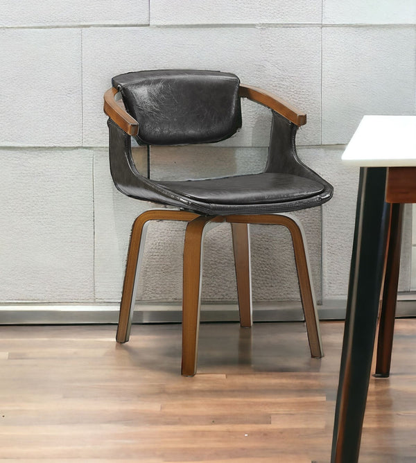 Homeroots Gray And Brown Upholstered Faux Leather Dining Arm Chair  Wood 524940