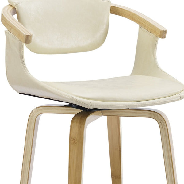 HomeRoots Gray Upholstered Faux Leather Arm Chair – Modern Swivel Dining Seating with Sturdy Wood Legs Off White 524941