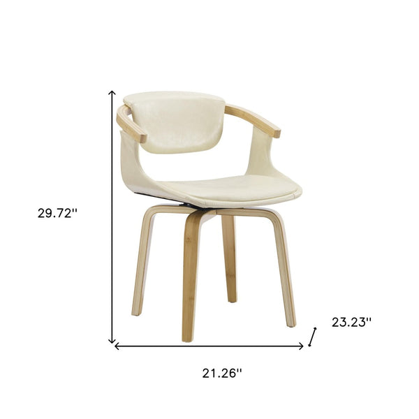 HomeRoots Gray Upholstered Faux Leather Arm Chair – Modern Swivel Dining Seating with Sturdy Wood Legs Off White 524941