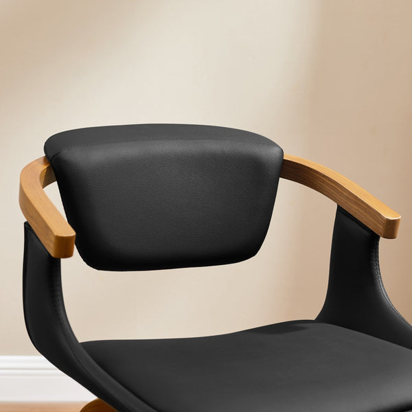 HomeRoots Gray Upholstered Faux Leather Arm Chair – Modern Swivel Dining Seating with Sturdy Wood Legs Black 524942