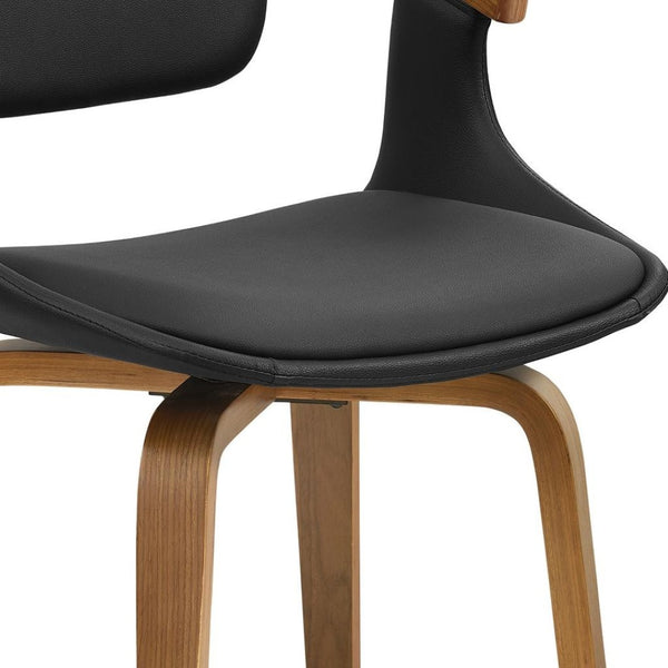 HomeRoots Gray Upholstered Faux Leather Arm Chair – Modern Swivel Dining Seating with Sturdy Wood Legs Black 524942