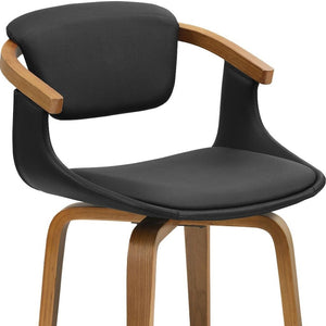 HomeRoots Gray Upholstered Faux Leather Arm Chair – Modern Swivel Dining Seating with Sturdy Wood Legs Black 524942