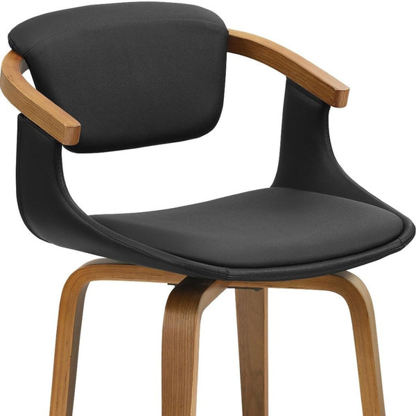 HomeRoots Gray Upholstered Faux Leather Arm Chair – Modern Swivel Dining Seating with Sturdy Wood Legs Black 524942