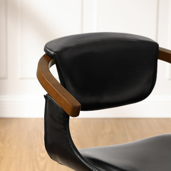 Homeroots Black And Dark Brown Upholstered Faux Leather Dining Arm Chair  Wood 524942