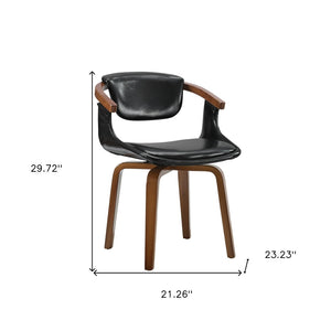 HomeRoots Gray Upholstered Faux Leather Arm Chair – Modern Swivel Dining Seating with Sturdy Wood Legs Black 524942