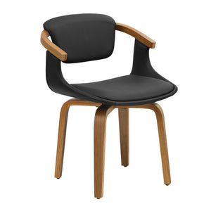 HomeRoots Gray Upholstered Faux Leather Arm Chair – Modern Swivel Dining Seating with Sturdy Wood Legs Black 524942