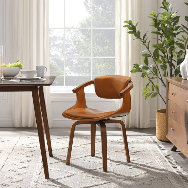 Homeroots Brown And Natural Upholstered Faux Leather Dining Arm Chair  Wood 524943