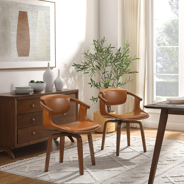 Homeroots Brown And Natural Upholstered Faux Leather Dining Arm Chair  Wood 524943