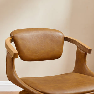 HomeRoots Gray Upholstered Faux Leather Arm Chair – Modern Swivel Dining Seating with Sturdy Wood Legs Brown 524943