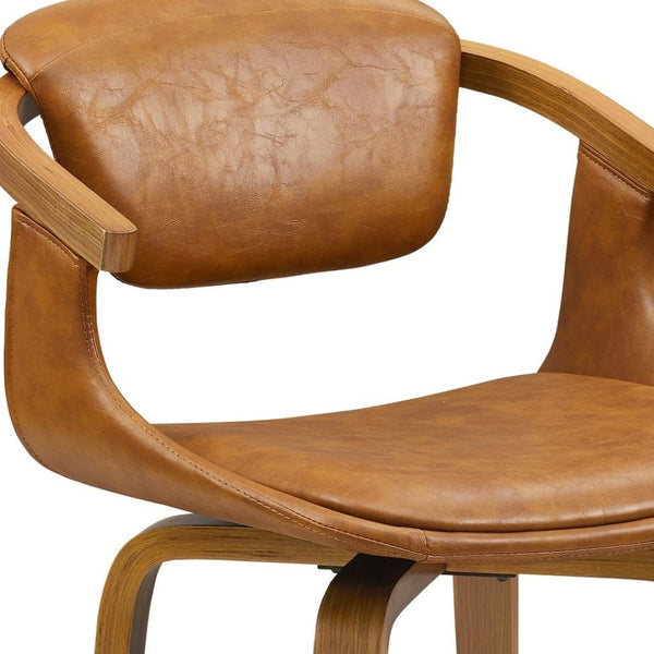 HomeRoots Gray Upholstered Faux Leather Arm Chair – Modern Swivel Dining Seating with Sturdy Wood Legs Brown 524943