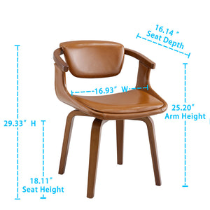 Homeroots Brown And Natural Upholstered Faux Leather Dining Arm Chair  Wood 524943