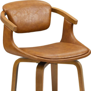 HomeRoots Gray Upholstered Faux Leather Arm Chair – Modern Swivel Dining Seating with Sturdy Wood Legs Brown 524943