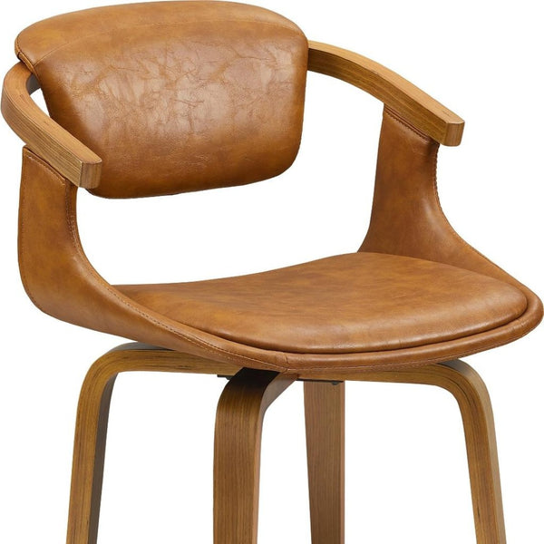 HomeRoots Gray Upholstered Faux Leather Arm Chair – Modern Swivel Dining Seating with Sturdy Wood Legs Brown 524943