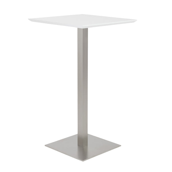 Homeroots 24" White And Silver Metallic Square Steel Bar Table   524946