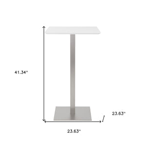Homeroots 24" White And Silver Metallic Square Steel Bar Table   524946