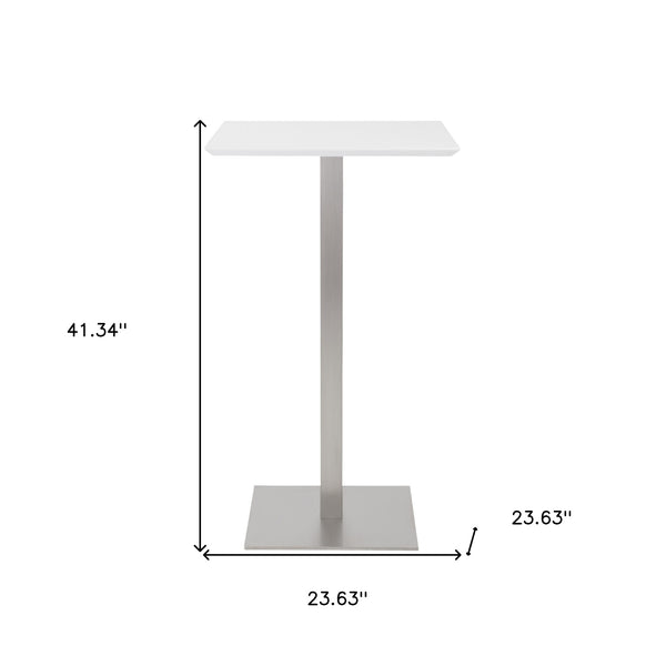 Homeroots 24" White And Silver Metallic Square Steel Bar Table   524946