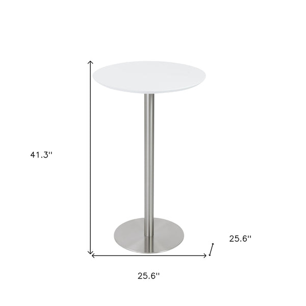 Homeroots 26" White And Silver Metallic Rounded Steel Bar Table   524947