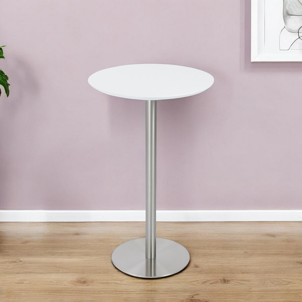 Homeroots 26" White And Silver Metallic Rounded Steel Bar Table   524947
